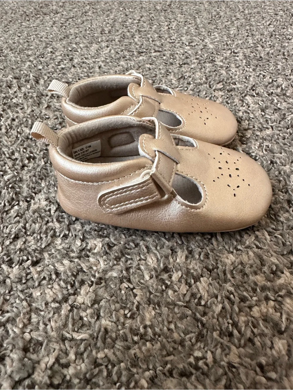 12-18M Carter's Metallic Champagne T-Strap Baby Mary Jane Shoes